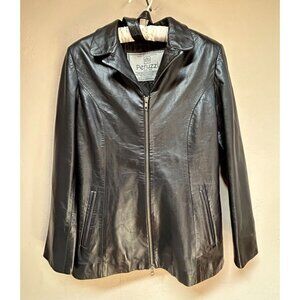 Peruzzi Florence ITALY Women Size 40 Black Zip Front Leather Moto Jacket Pockets